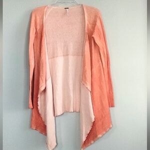 Free People Size Small Orange and Cream Waterfall Cardigan Sweater